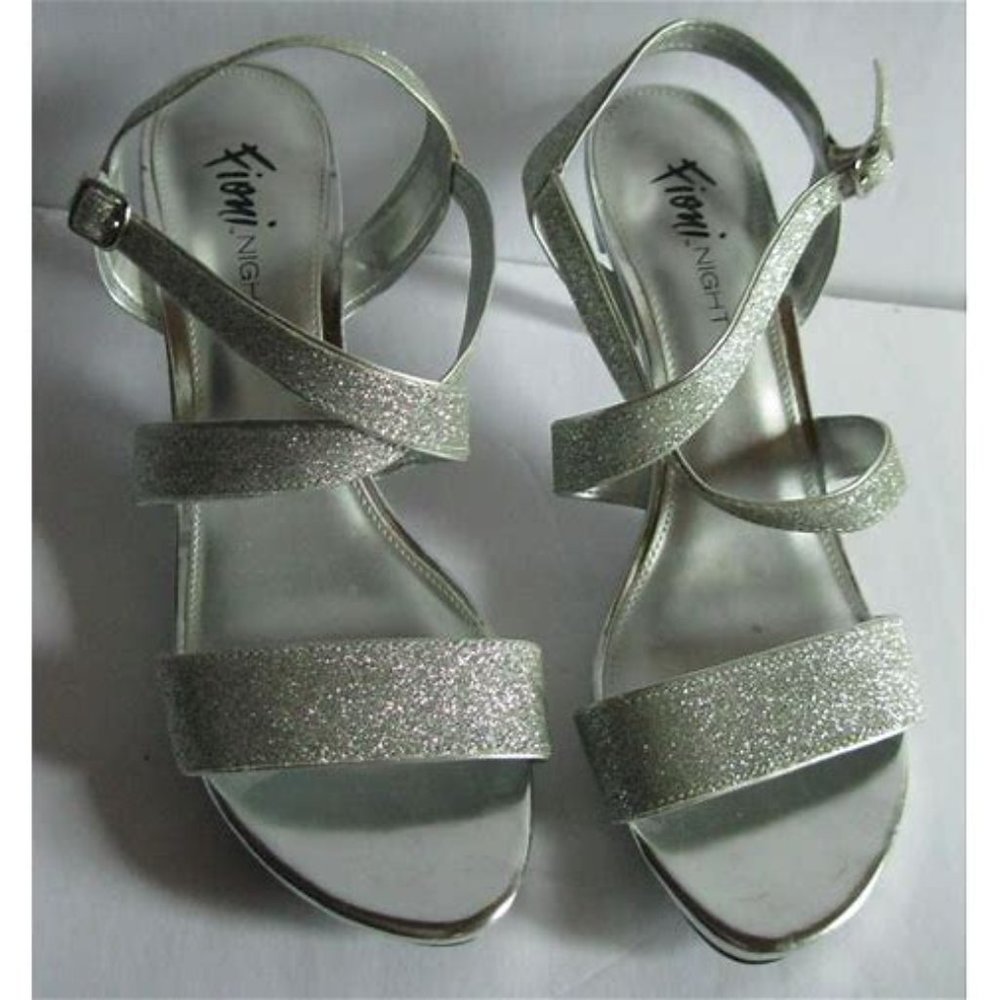 FIONI Night Silver Strappy Glitter Heels, NWOT